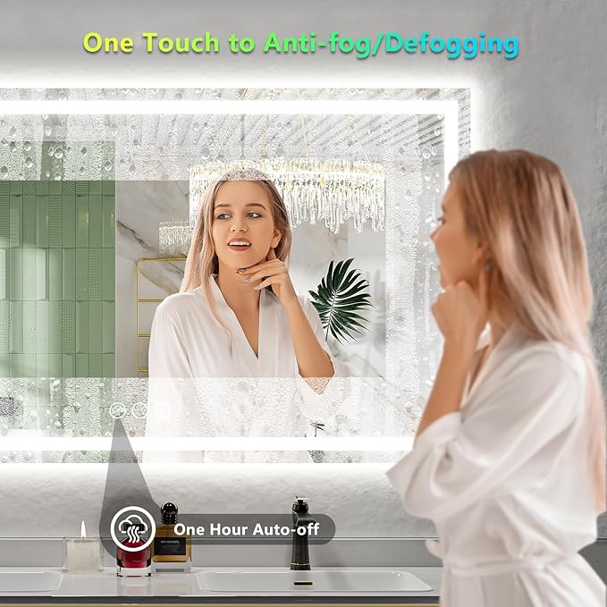 YEELAIT 65x36 Inch RGB LED Bathroom Mirror Front Light and RGB Backlit Lighted
