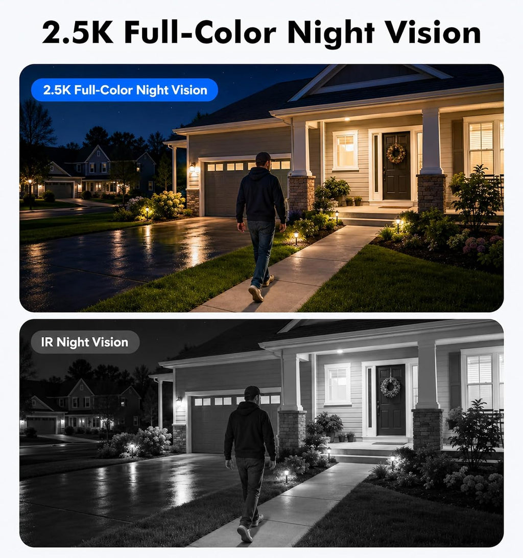 2.5k outdoor wifi security camera, plug-in, 360° ptz showing dimensions