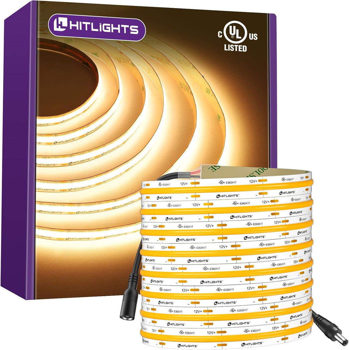 HitLights COB LED Strip Lights Warm White, 12V Tape Light 2700K 16.4ft