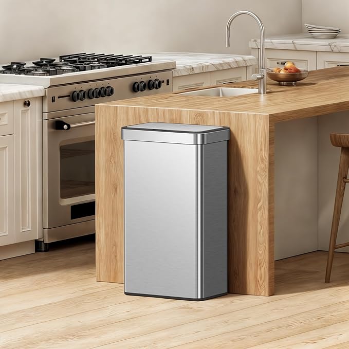 EKO Nova Sensor Trash Can, 21 Gallon/80 Liter Stainless Steel Rectangular