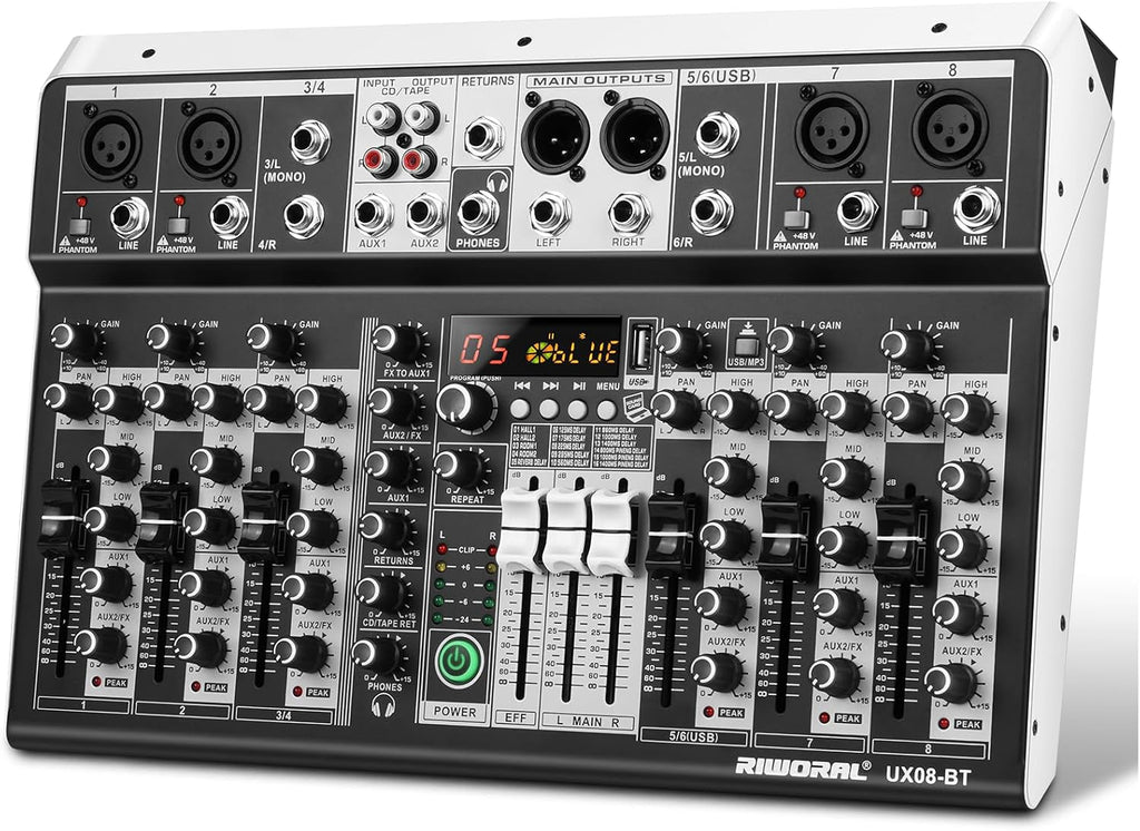 8 Channel Audio Mixer DJ Mixer Sound Board Console 16 Dsp USB Audio Interface