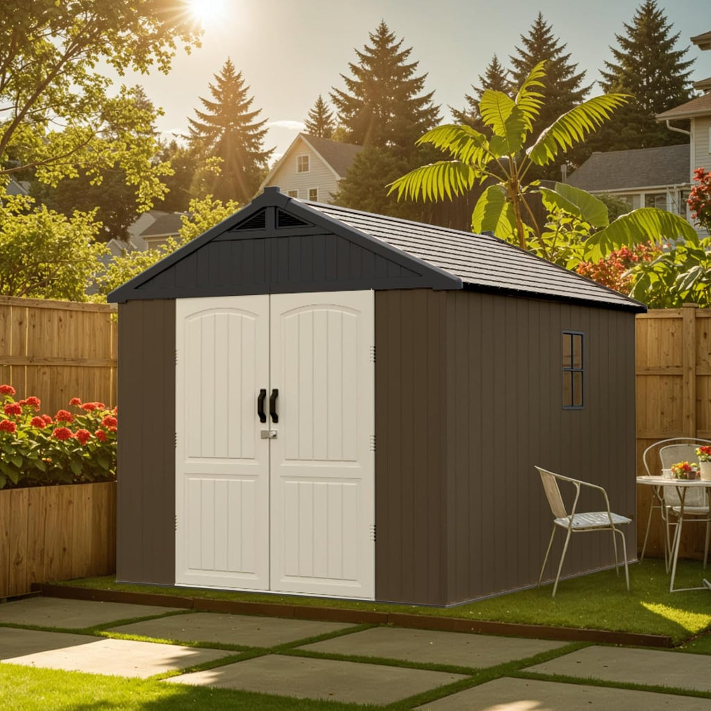Patiowell 8x8 FT Resin Outdoor Storage Shed with Floor, Chocolate