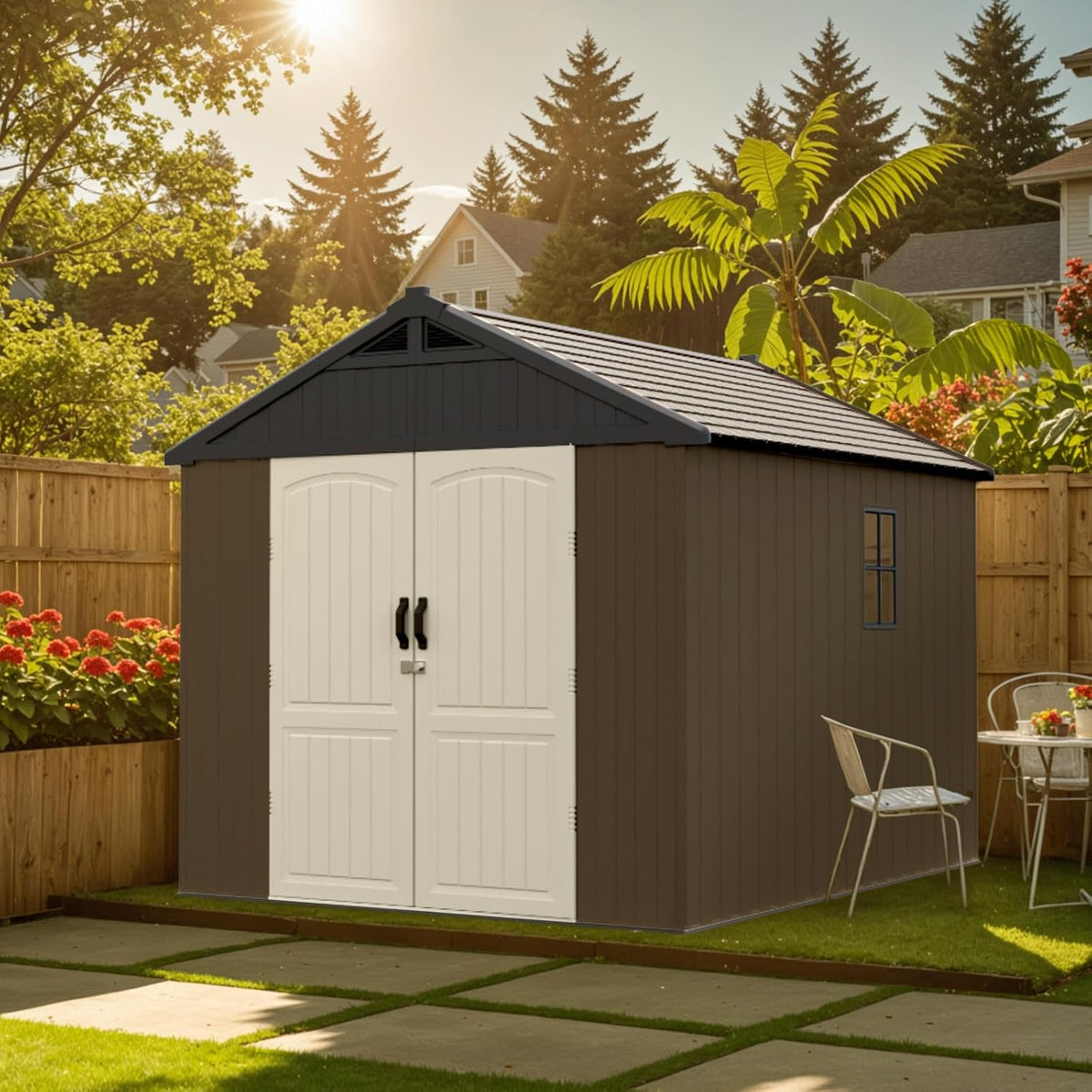 Patiowell 8x8 FT Resin Outdoor Storage Shed with Floor, Chocolate