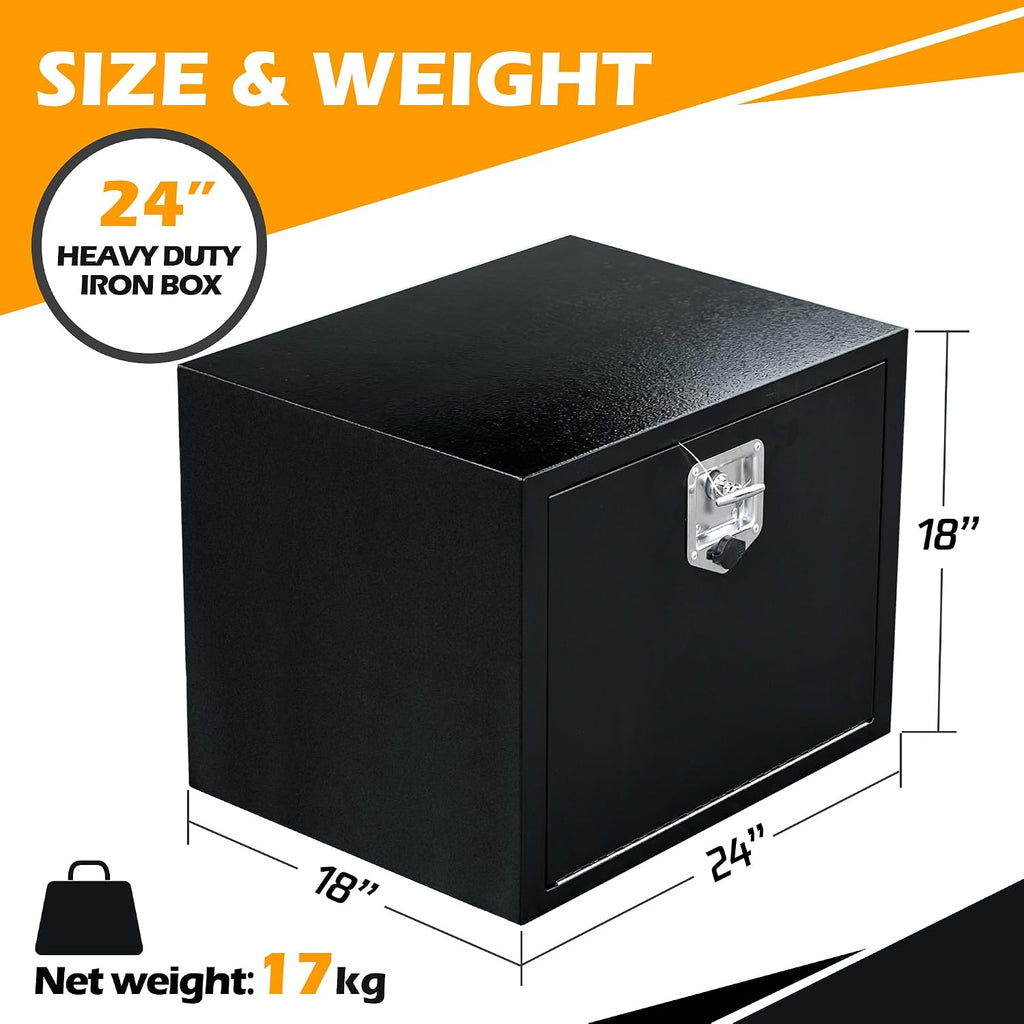24" underbody truck tool box, heavy-duty steel, lockable shown in use