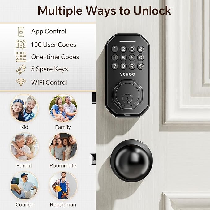 VCHOO Keyless Entry Door Lock Set WiFi Smart App Control Door Lock