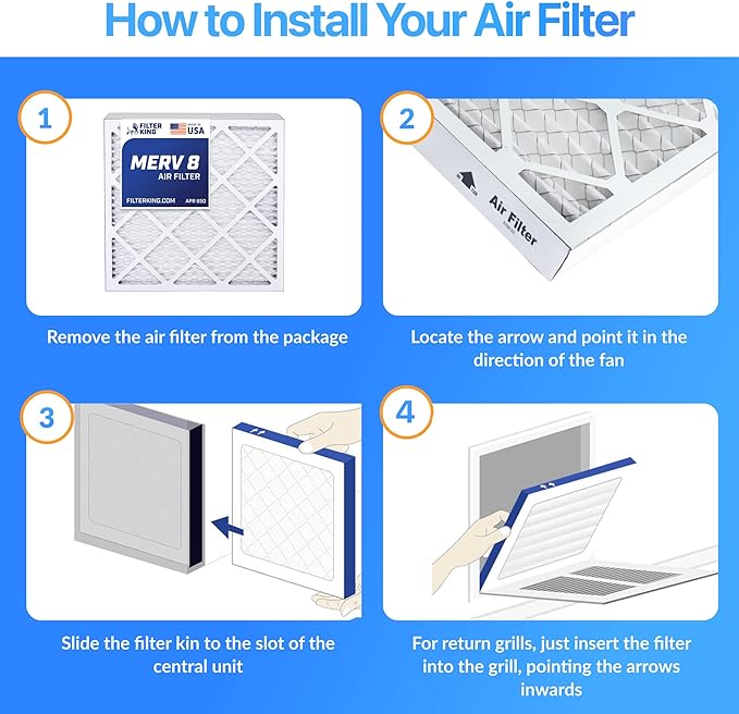 Filter King 8x37x1 Air Filter | 4-PACK | MERV 8 HVAC Pleated A/C Furnace