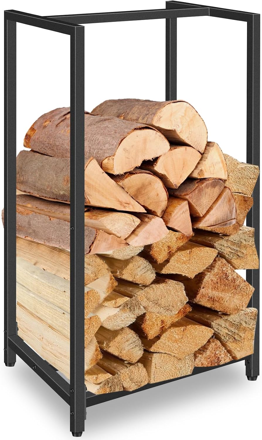Lilybud--lily Firewood Rack Indoor Outdoor, 30” Tall Firewood Holder Metal Small Log Wood Rack Portable Vertical Wood Storage Racks Indoor Log Racks for Firewood Fireplaces, Fire Pits, and Stoves