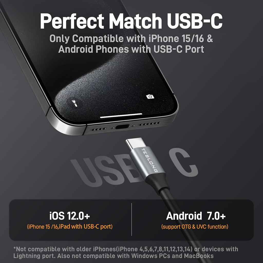 teslong usb-c two-way articulating borescope for home &, side view
