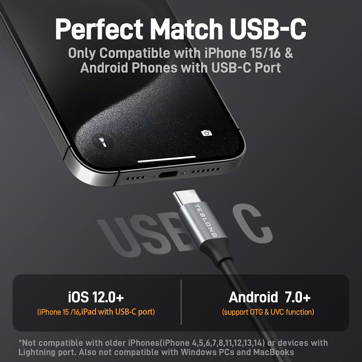 teslong usb-c two-way articulating borescope for home &, side view