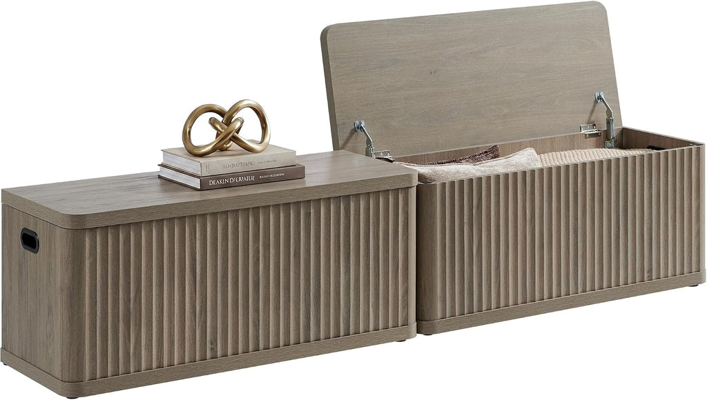 SICOTAS Storage Bench 80.4" Wide Shoe Bench with Lift Top Large Wooden Storage Chest Trunk Modern Blanket Chest with 4 Safety Hinges & Seating for Bedroom Entryway Living Room Hallway