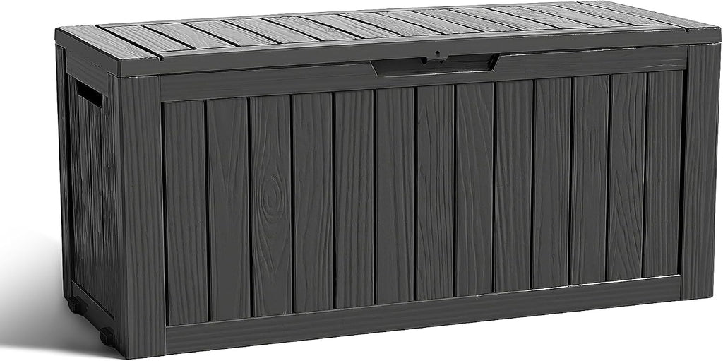 EasyUp 90 Gallon Outdoor Storage Box, Outdoor Deck Boxes for Garden Tools Equipment,Cushions and Patio Storage,Lockable and Resin,Easy to Install(Black)