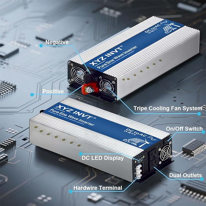 XYZ INVT 2500W Pure Sine Wave Inverter 12V to 120V AC, 5000W Peak Power