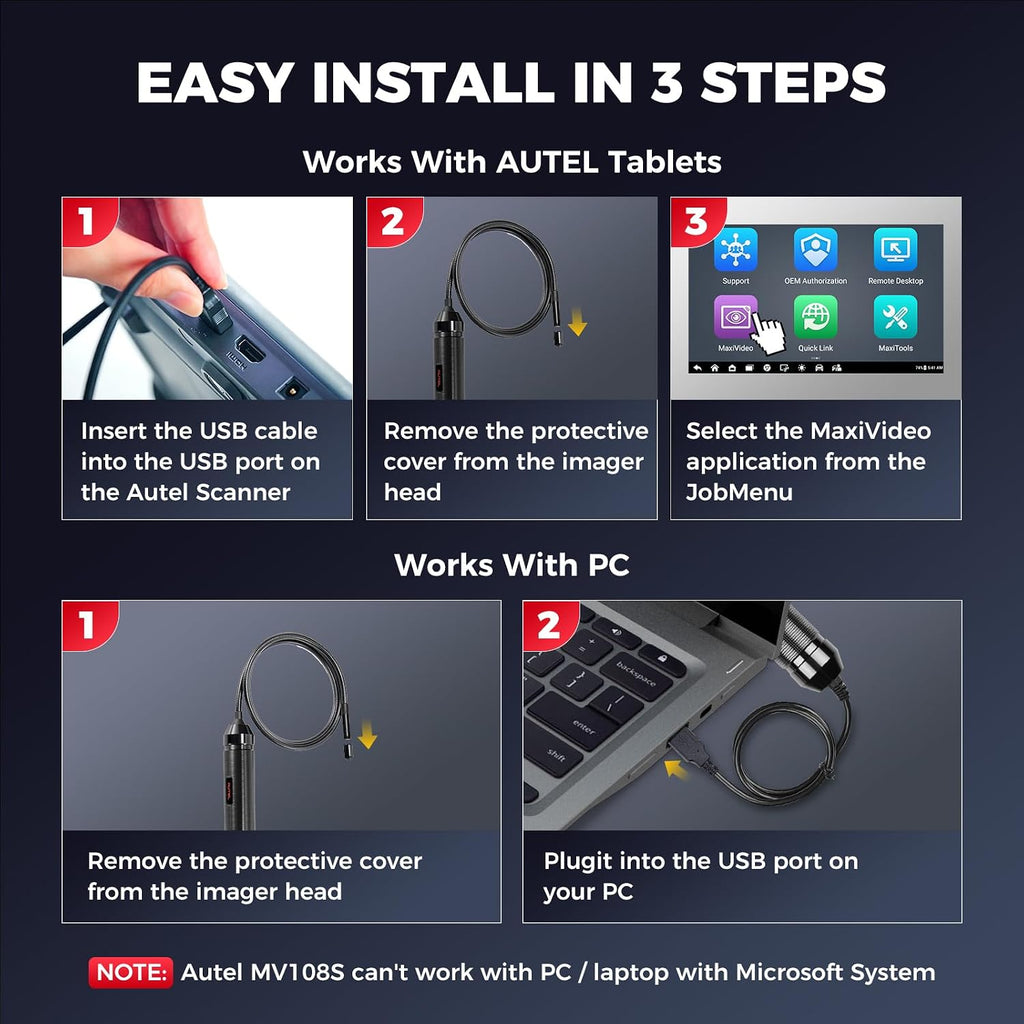 autel mv108s 1080p hd inspection camera, 8.5mm probe, front angle view