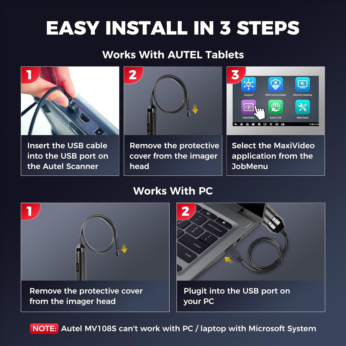 autel mv108s 1080p hd inspection camera, 8.5mm probe, front angle view