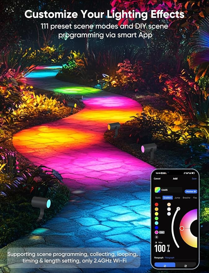 APPECK Smart Outdoor Spot Lights 24W, RGBCW Color Changing Landscape Lights 4 (4 Pack)
