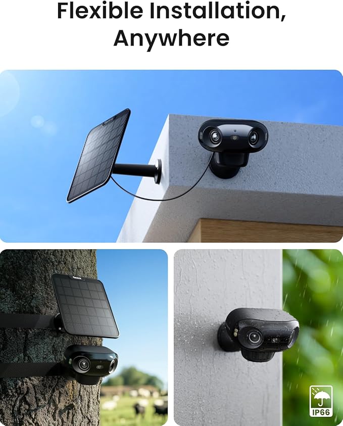 REOLINK Argus 4 Pro Black, 4K Dual-Lens 180° Solar Security Cameras Wireless