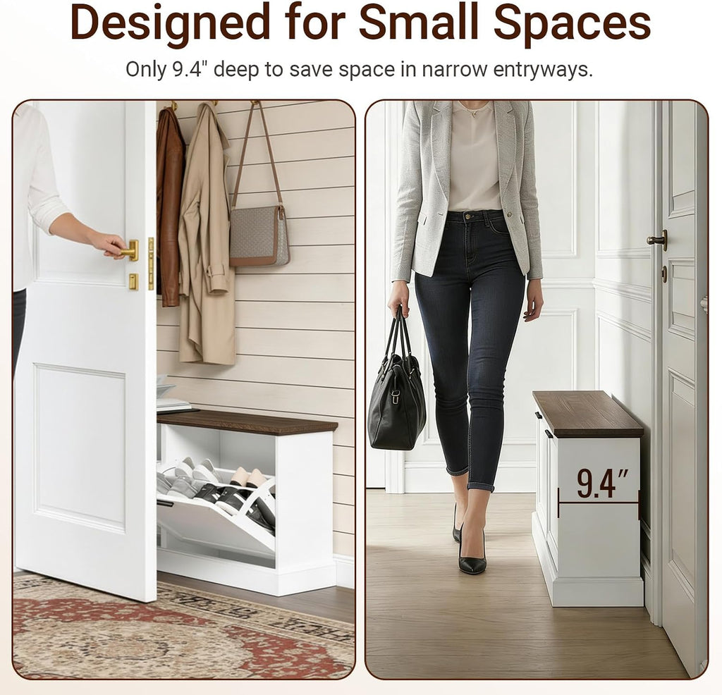 SoBuy Narrow Shoe Bench with Flip Drawers