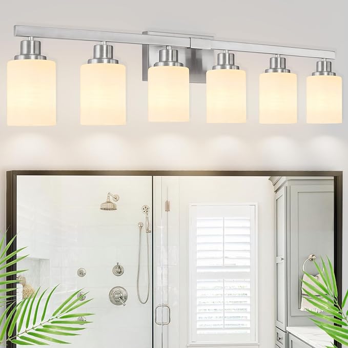 DIKAIDA 38" Bathroom Vanity Light, 6-Light Nickel Vanity Lights