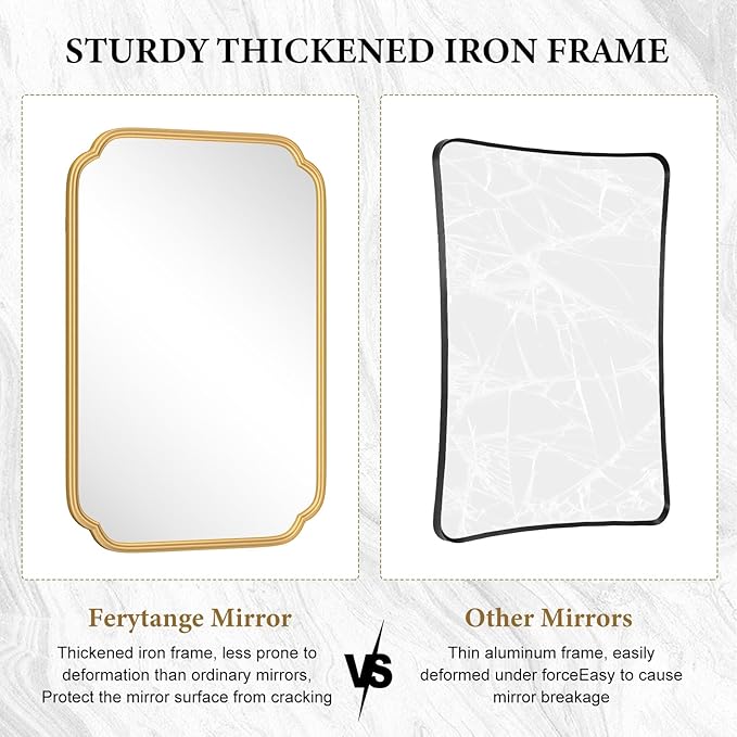 30"x48" Gold Bathroom Mirror for Wall, Large Brass Gold Bathroom Vanity Mirror