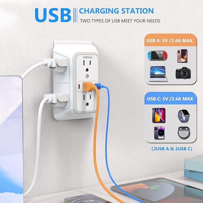 3 Pack Surge Protector Outlet Extender, 6 Outlet Splitter