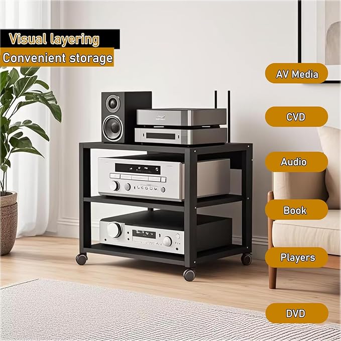 Dernoing 3 Tier Audio Rack Tower, CD Record Player Stereo Receiver AV Equipment