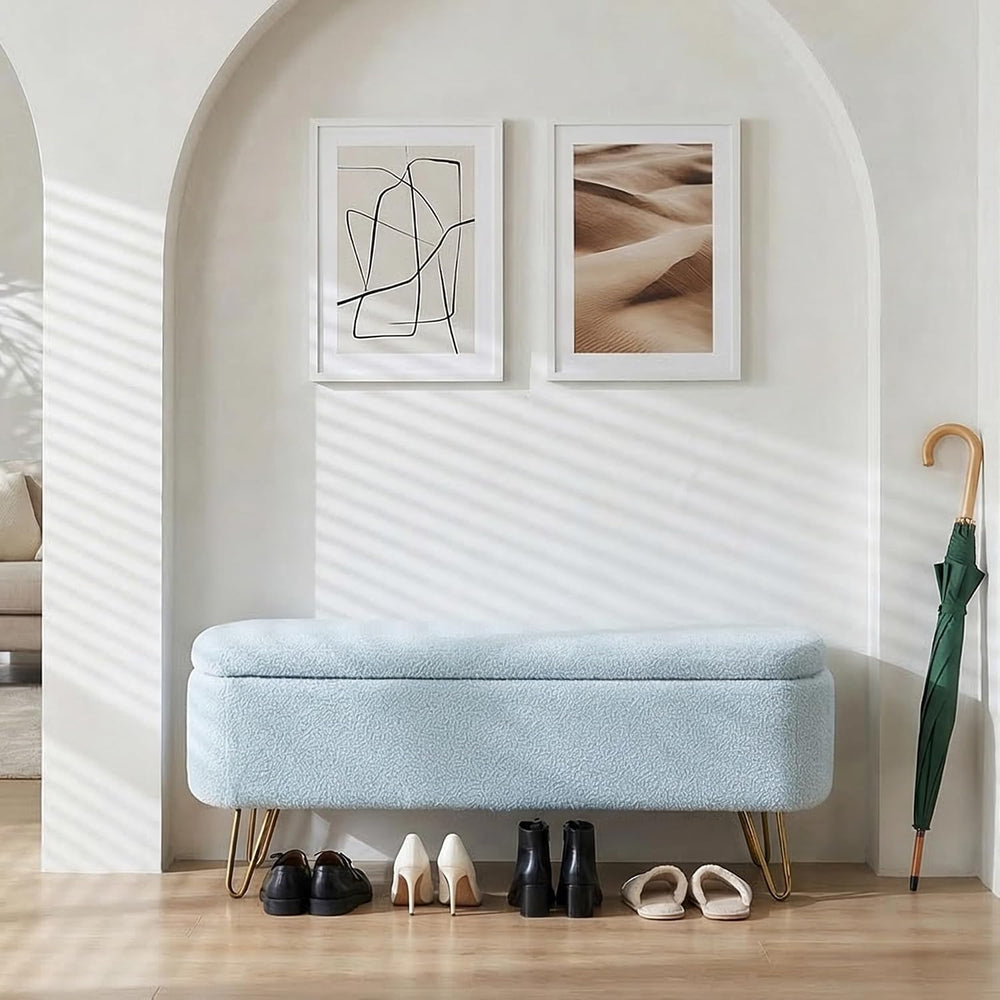 End of Bed Storage Bench for Bedroom, Small Boucle Storage Ottoman for Living...