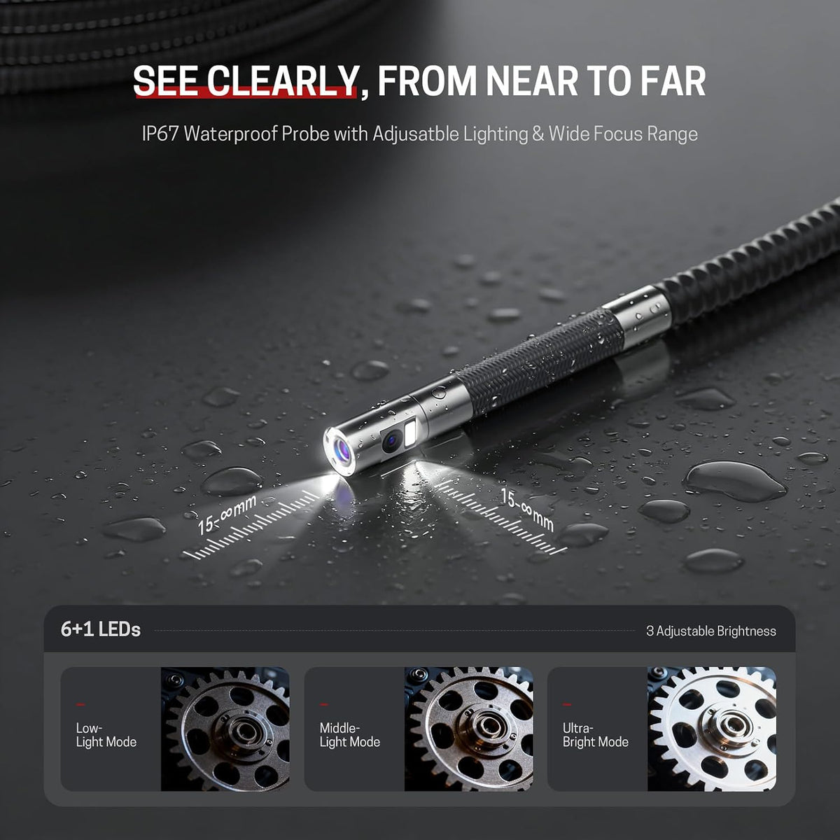 ralcam 4-way 360° articulating borescope for mechanic automotive on a desk or shelf