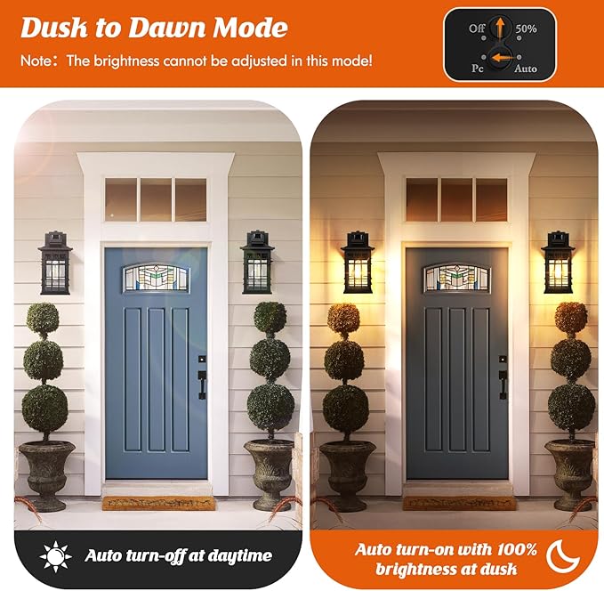 Motion Sensor Outdoor Wall Light Black, Dusk to Dawn Outside Porch Light