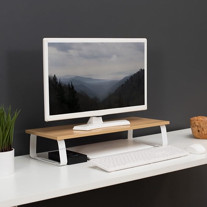 VIVO 24 inch Monitor Stand, Wood and Steel Desktop Riser, Small TV, Ergonomic