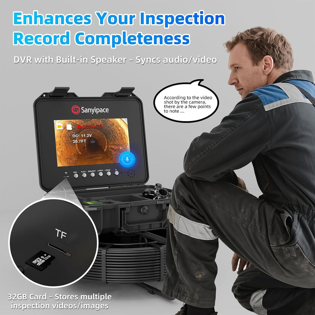 sanyipace sewer camera with pipe locator, 7mm/0.28inch cable, side view