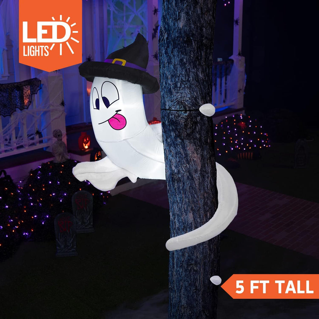 Joiedomi Halloween Inflatables Outdoor Decorations, Inflatable Ghost Halloween Decor Outdoor, Blow Up Ghost Twining Around Tree with Build-in LEDs for Yard Decorations