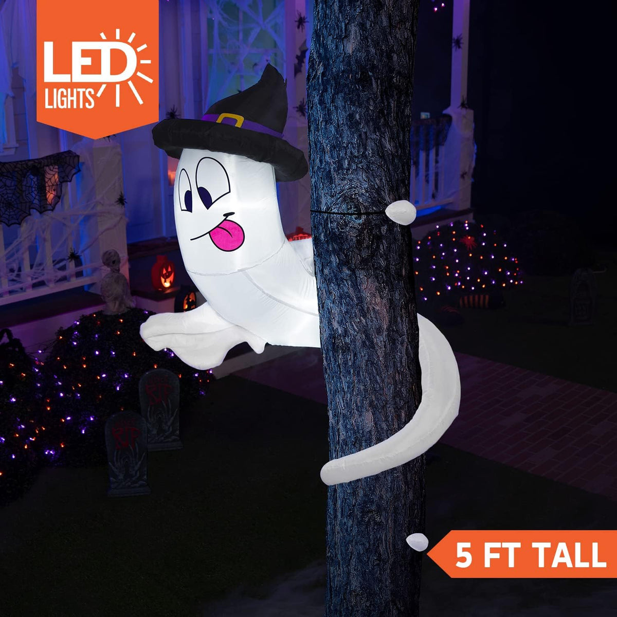 Joiedomi Halloween Inflatables Outdoor Decorations, Inflatable Ghost Halloween Decor Outdoor, Blow Up Ghost Twining Around Tree with Build-in LEDs for Yard Decorations