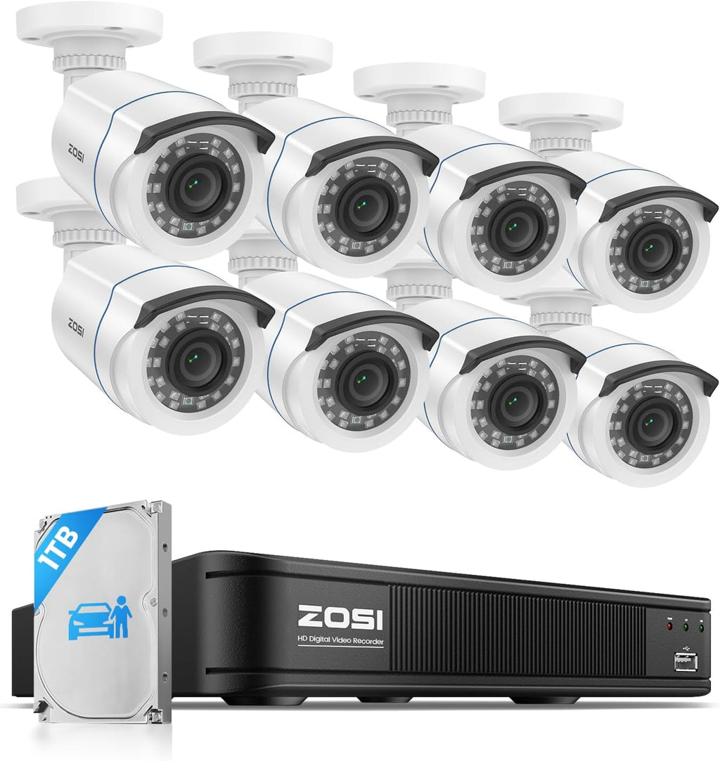 ZOSI 3K Lite Wired Security Camera System Outdoor, 8 X 2MP Cameras, 1TB HDD