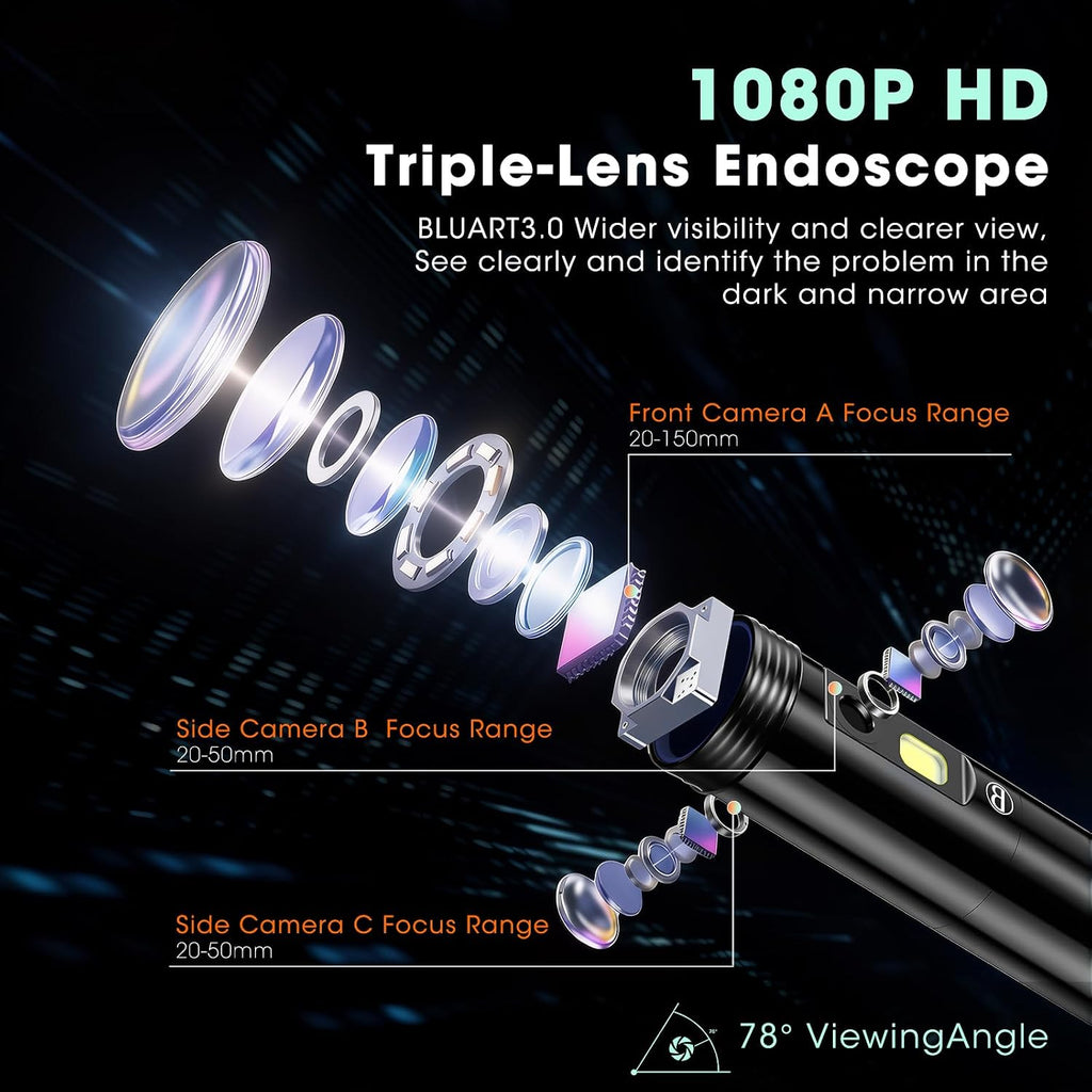 50ft triple lens endoscope camera,5" sewer drain pipe showing dimensions