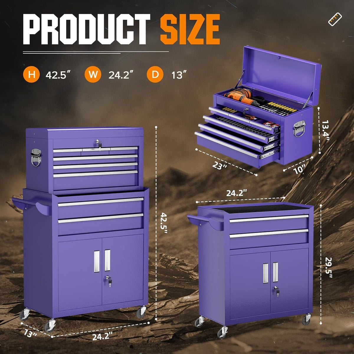 8-drawer rolling tool chest - heavy-duty steel tool shown in use