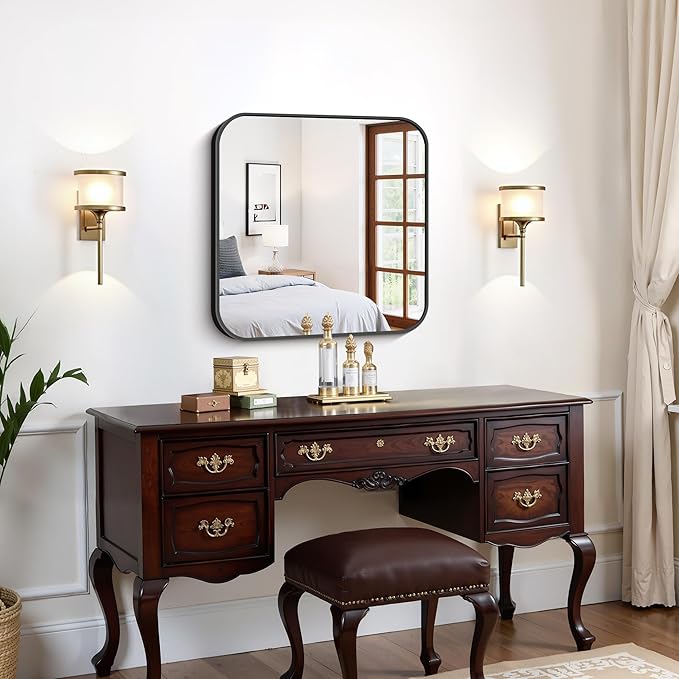 FORBATH Bathroom Mirror for Over Sink 24x24 Inch Black, Square Wall Mirror