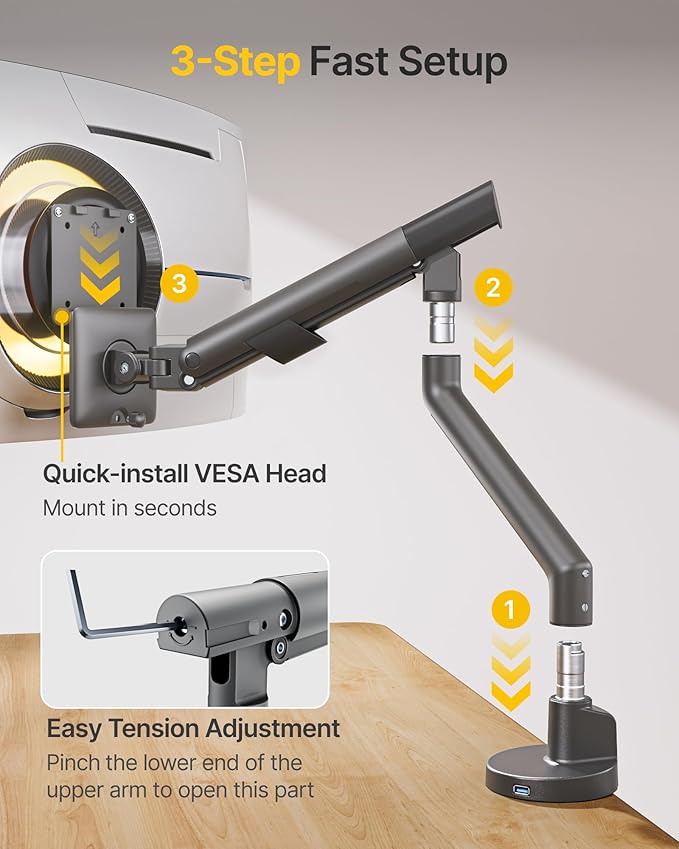 monTEK Single Monitor Arm with USB