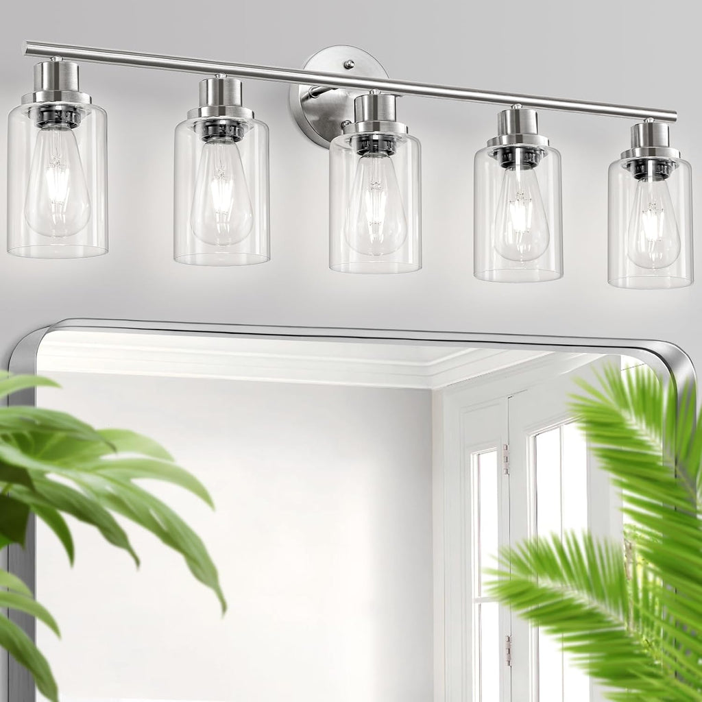 Guliaofo 5-Light Bathroom Vanity Lights, E26 Modern Brushed Nickel Bathroom