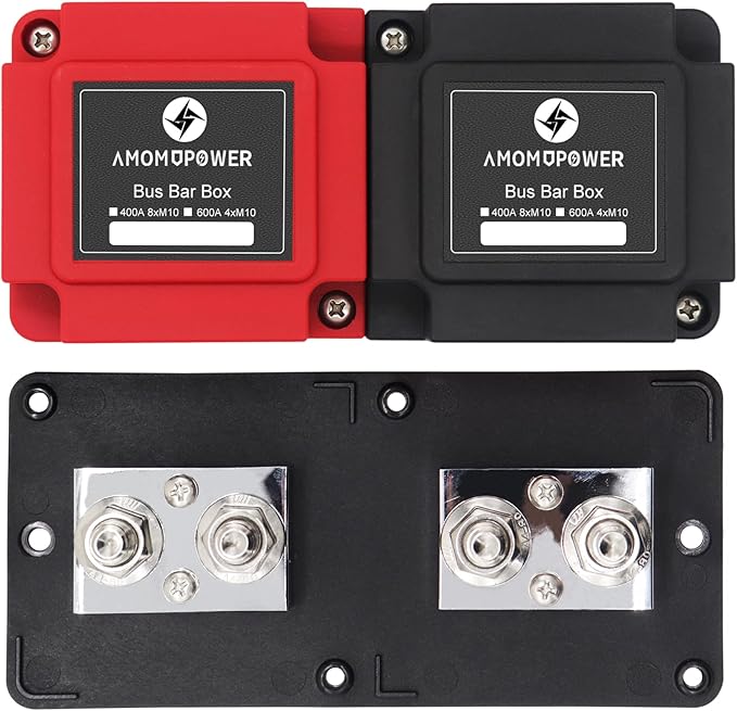 AMOMD 600A 48V Bus Bar Box 4 Stud M10 High Current Tin Plated Copper