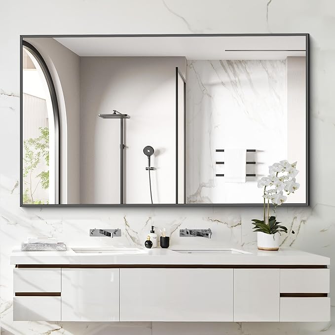 40x60inch Black Bathroom Mirror, Large Rectangular Wall Mirrors