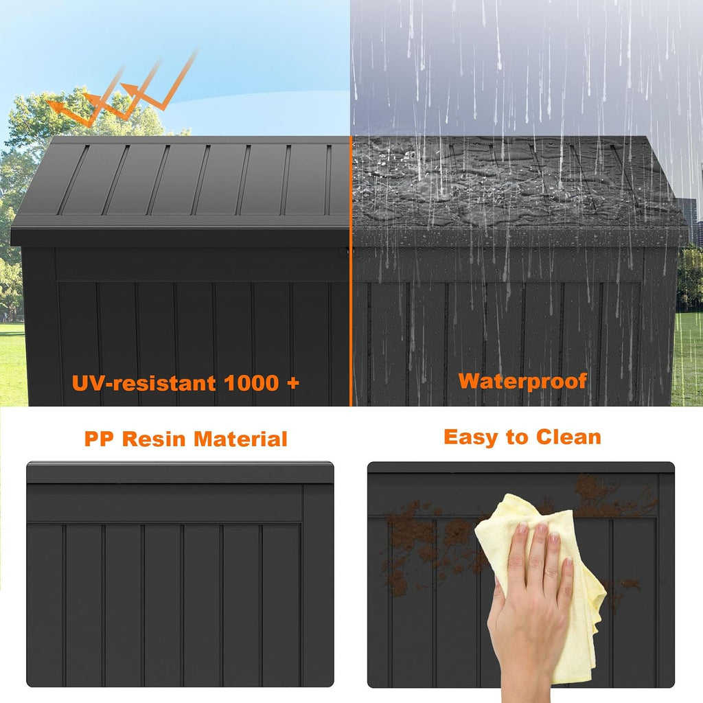 280 gallon outdoor storage box waterproof, resin lockable, package contents