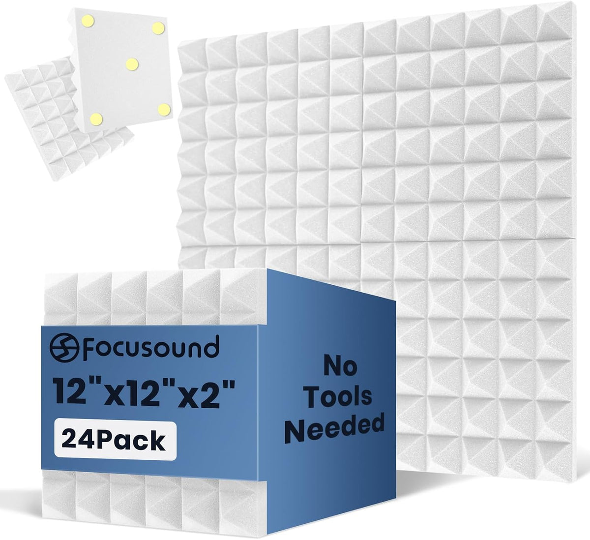 Focusound White Acoustic Panels 24 Pack 2"x12"x12"