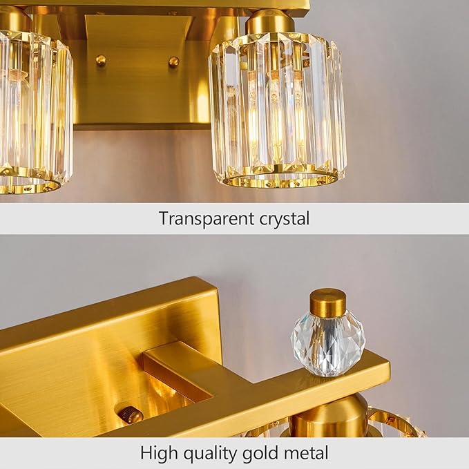 FDPBY Bathroom Vanity Lights 2-Light Gold Modern Crystal Vanity Light Fixtures