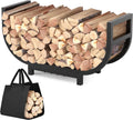 30-inch Firewood Rack Outdoor Indoor with Log Carrier Bag, Stable Log Holder Rustproof Metal Wood Rack for Fireplace Patio Deck Firepit, Heavy Duty Firewood Storage Organizer Tool, Black