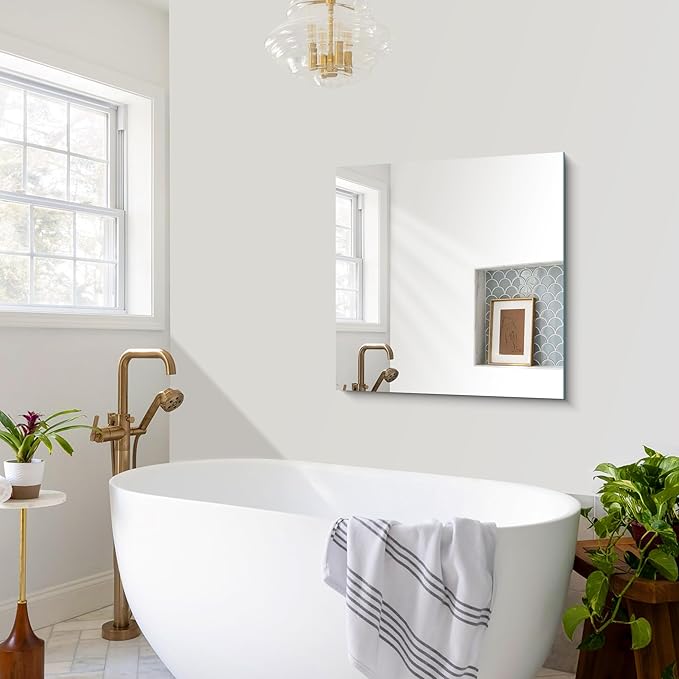 CILIBER 30x30 inch Frameless Bathroom Mirror, Square Frameless Mirrors
