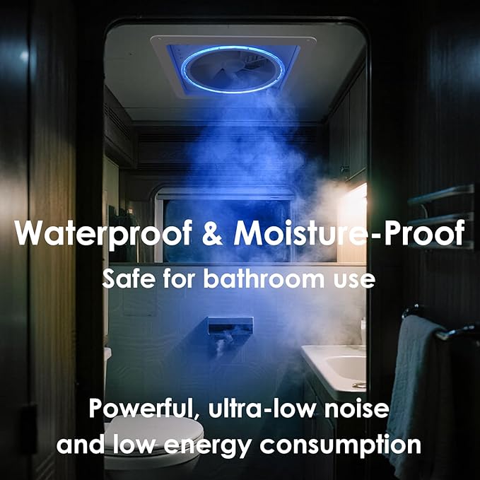 2012 14" RV Roof Vent Fan with LED Light, Air Max Reversible Exhaust Vent