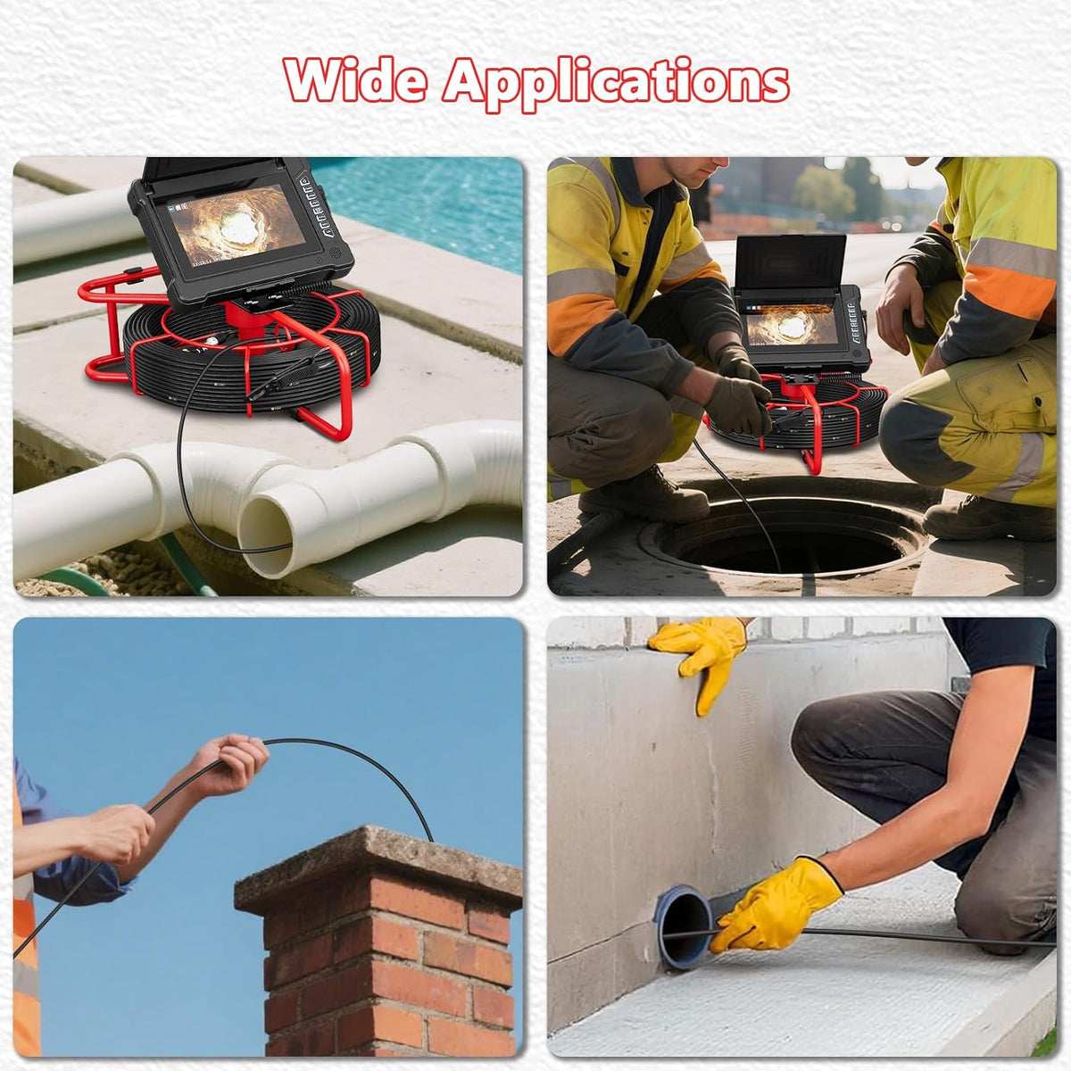 sewer camera 100ft/30m 7" rainproof ips screen pipe on a desk or shelf