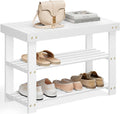 SONGMICS Shoe Rack Bench, 3-Tier Bamboo Entryway Bench, 27.6 Inches Width
