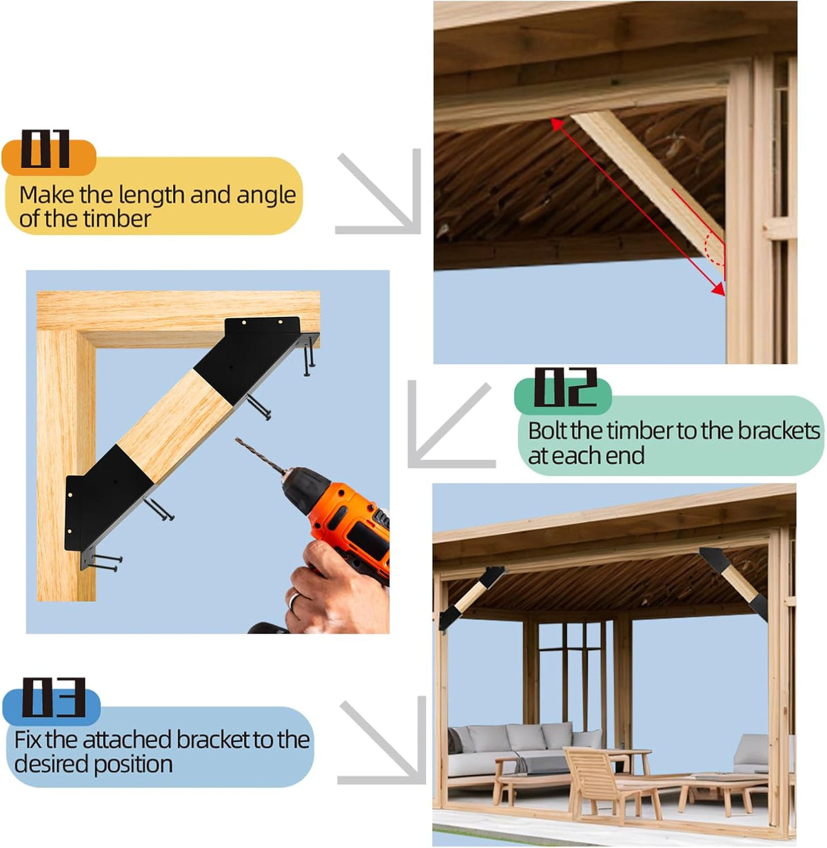 pergola angle support bracket,reinforced 45-degree angle bracket, package contents