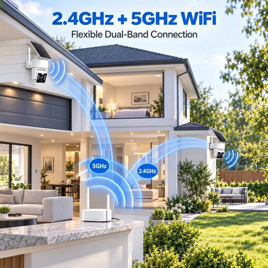 Security Cameras Wireless Outdoor, No Subscription 500GB Local Storage, Solar Powered Cameras For Home Security, PTZ Auto Tracking, 4Cam-Kit, Color Night Vision Home Security Camera System,5G/2.4G